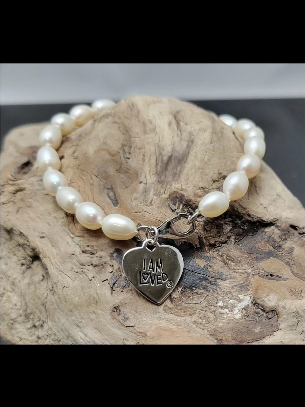 Carolyn Pollack pearl bracelet 'I AM LOVED' heart charm